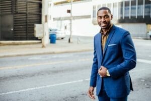 Man Wearing Blue Blazer